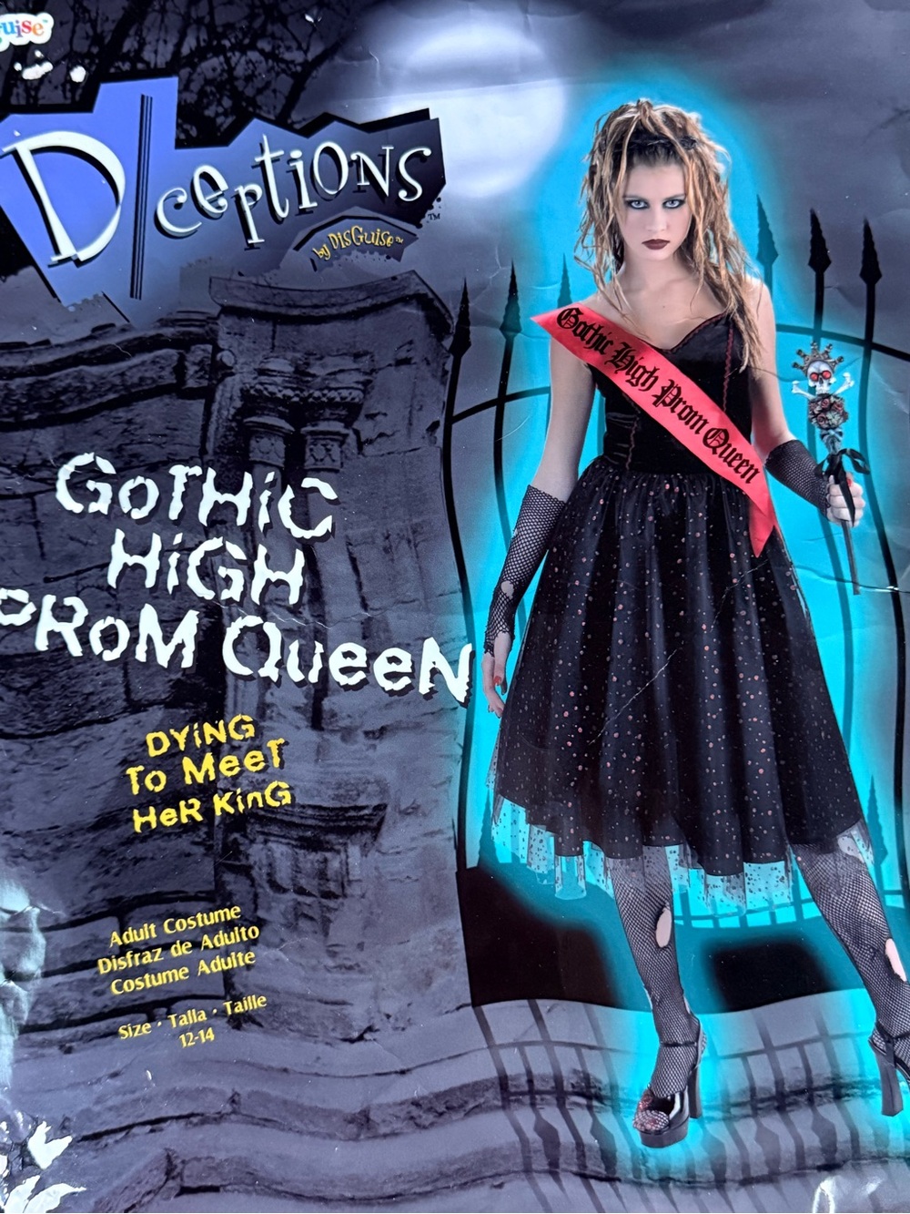 Disguise Gothic High Prom Queen Costume - Black Dress with Sash and tiera